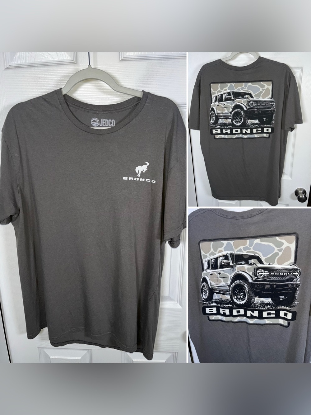 Men’s Ford Bronco Shirt Size XL Gray Short Sleeve Jedco Tee T Shirt Camouflage